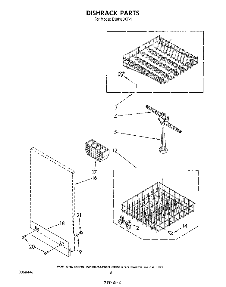 DISHRACK Diagram and Parts List for DU8100XT1  Whirlpool Dishwasher