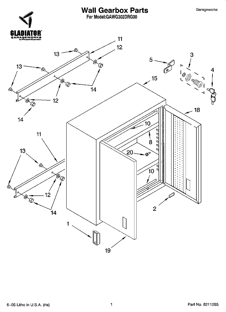 Wall Gearbox Parts Diagram and Parts List for GAWG302DRG00  Whirlpool Cabinet