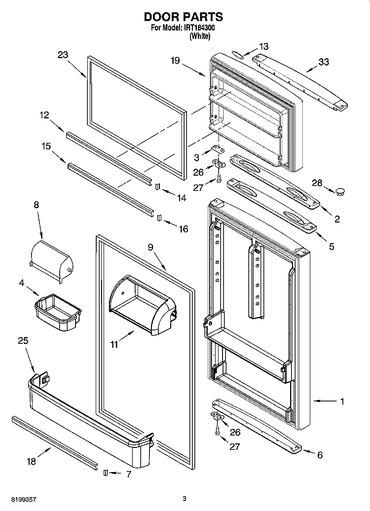 DOOR PARTS Diagram and Parts List for IRT184300  Inglis Refrigerator