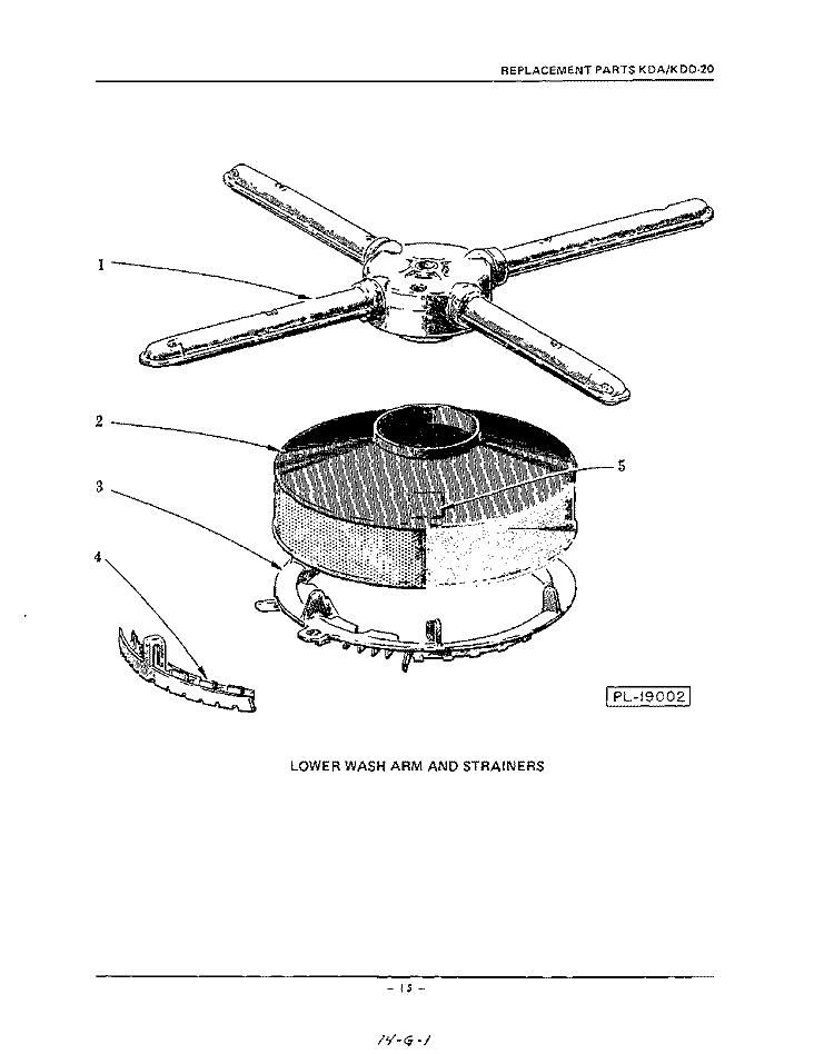 LOWER WASH ARM AND STRAINERS Diagram and Parts List for KDD20  KitchenAid Dishwasher