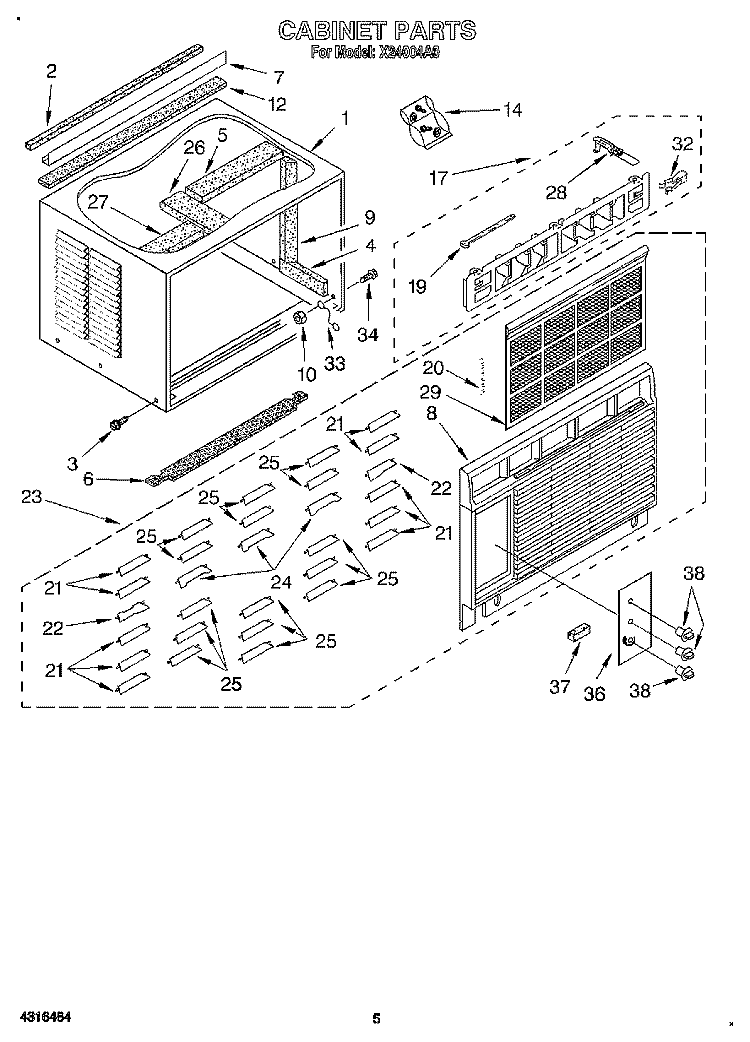 CABINET Diagram and Parts List for X24004A0  Roper Air Conditioner