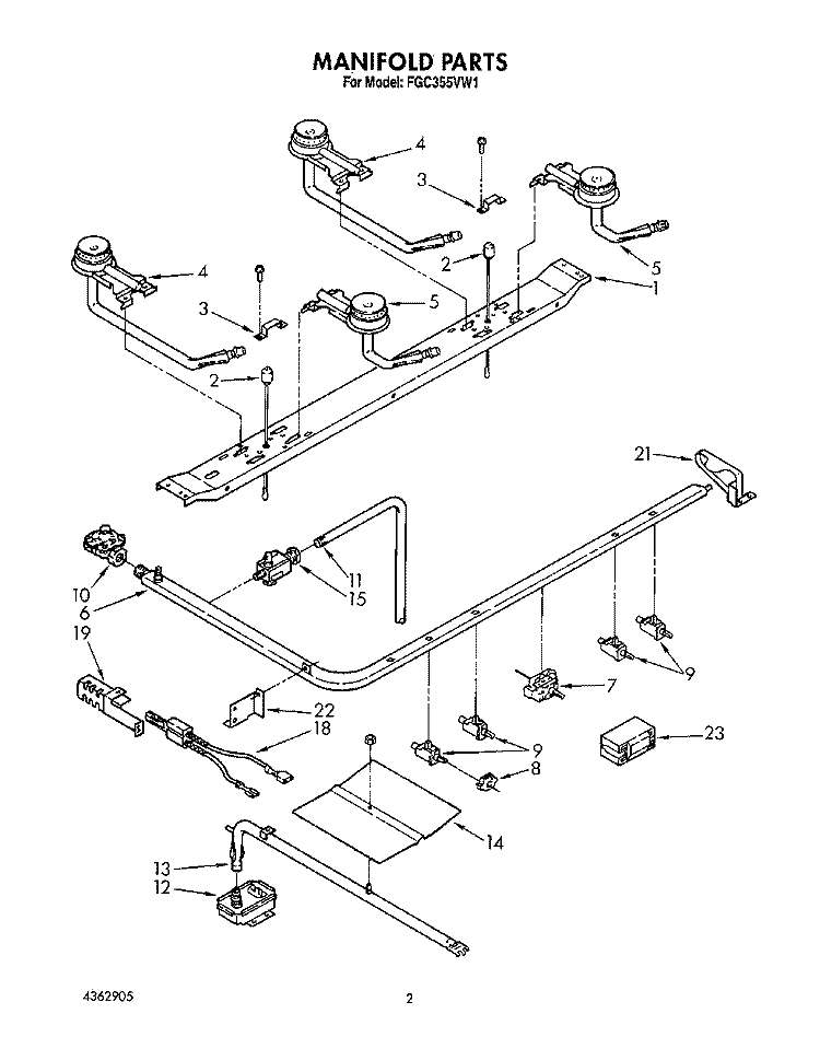 MANIFOLD Diagram and Parts List for FGC355VL1  Whirlpool Range