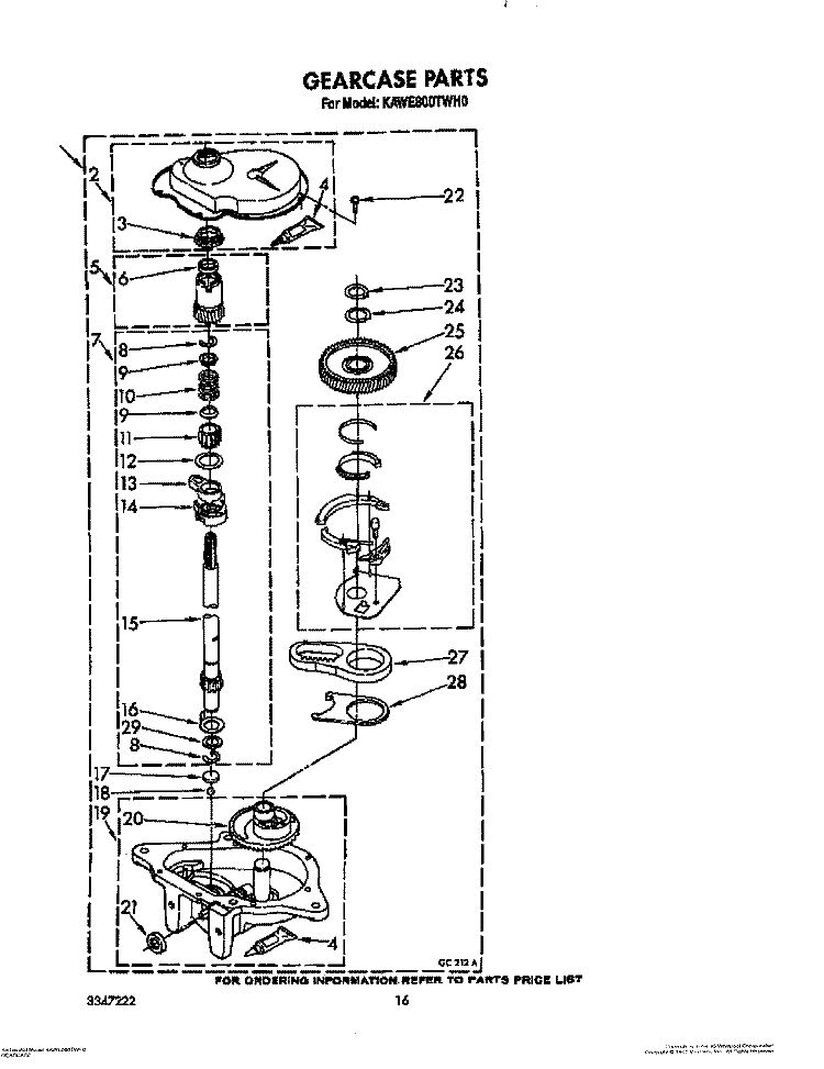 GEARCASE Diagram and Parts List for KAWE800TWH0  KitchenAid Washer