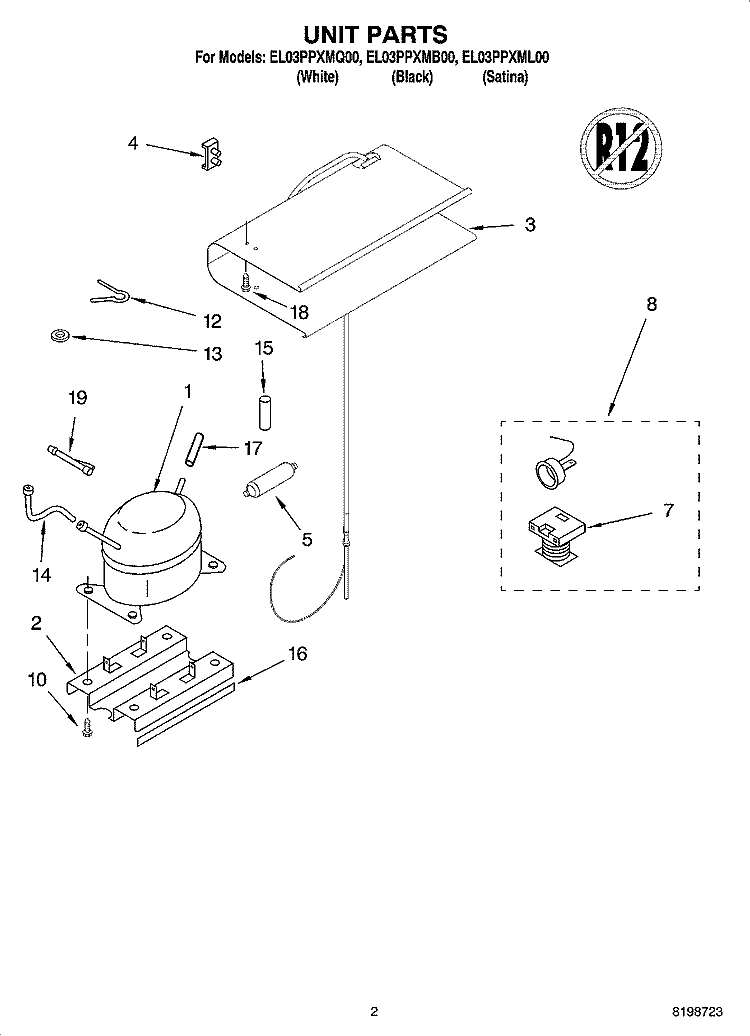 UNIT PARTS Diagram and Parts List for EL03PPXMB00  Whirlpool Refrigerator
