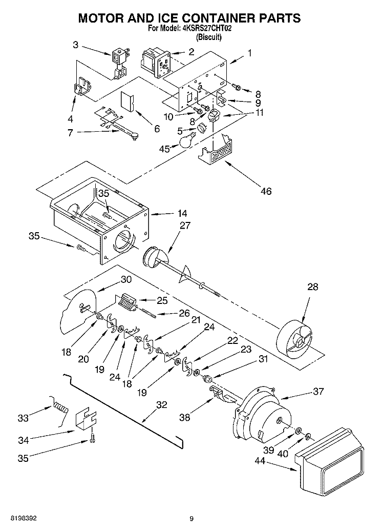 MOTOR AND ICE CONTAINER Diagram and Parts List for 4KSRS27CHT02  KitchenAid Refrigerator