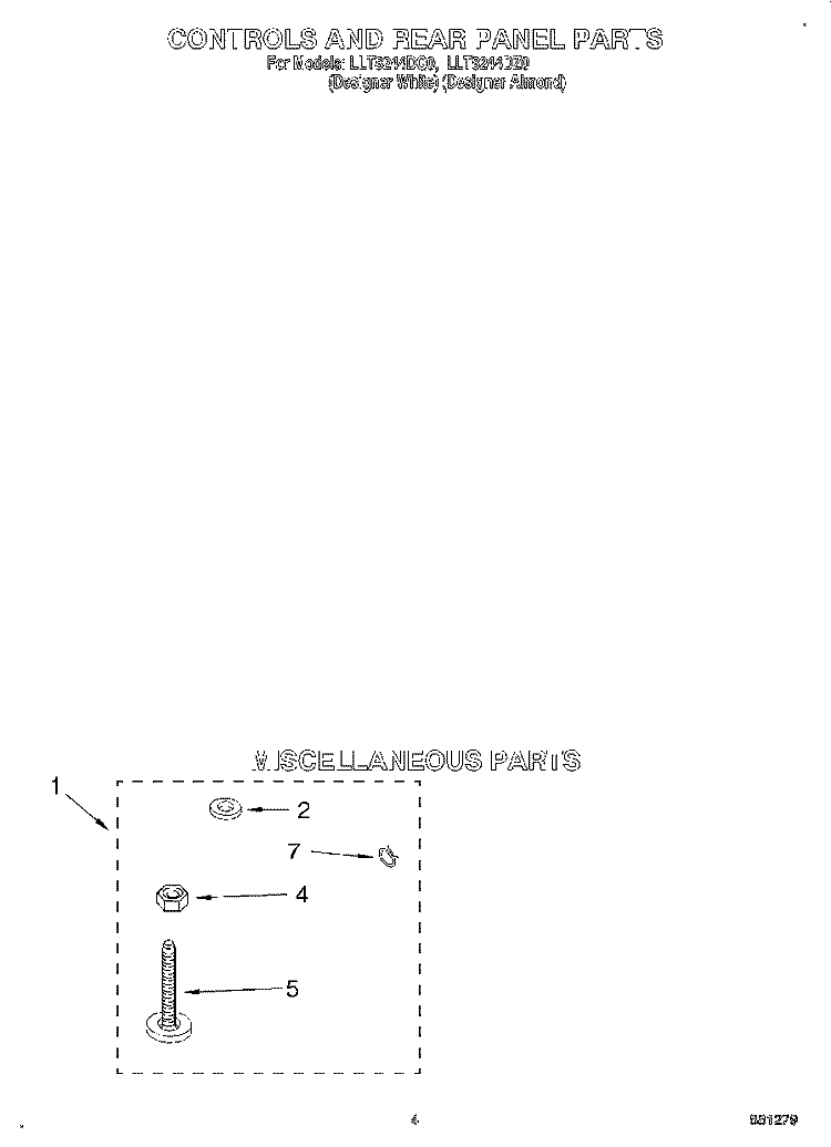 MISCELLANEOUS Diagram and Parts List for LLT8244DZ0  Whirlpool Washer