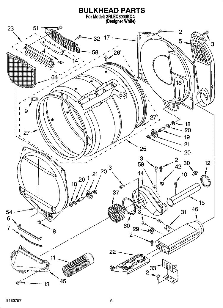 BULKHEAD PARTS, OPTIONAL PARTS (NOT INCLUDED) Diagram and Parts List for 3RLEQ8000KQ4  Whirlpool Dryer