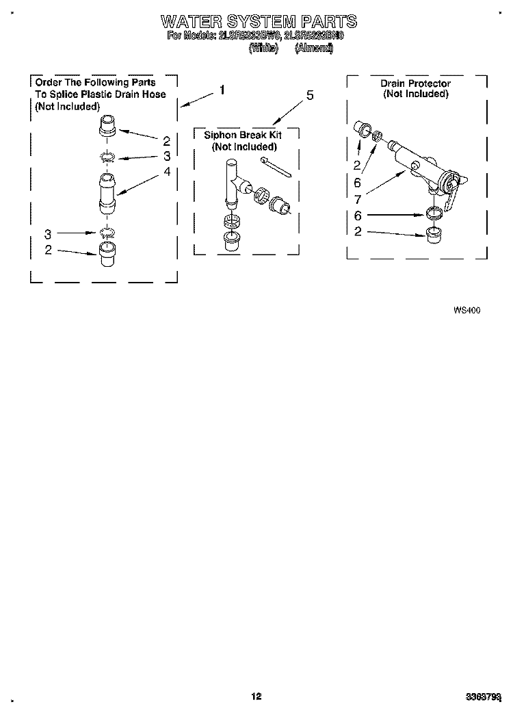 WATER SYSTEM Diagram and Parts List for 2LSR5233BW0  Whirlpool Washer