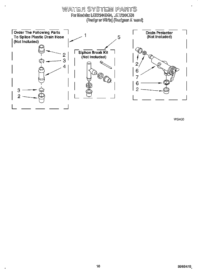 WATER SYSTEM Diagram and Parts List for LCR7244DZ4  Whirlpool Washer