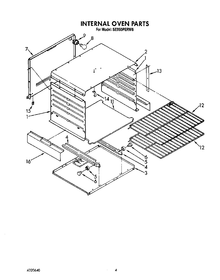 INTERNAL OVEN Diagram and Parts List for SE950PERW6  Whirlpool Range