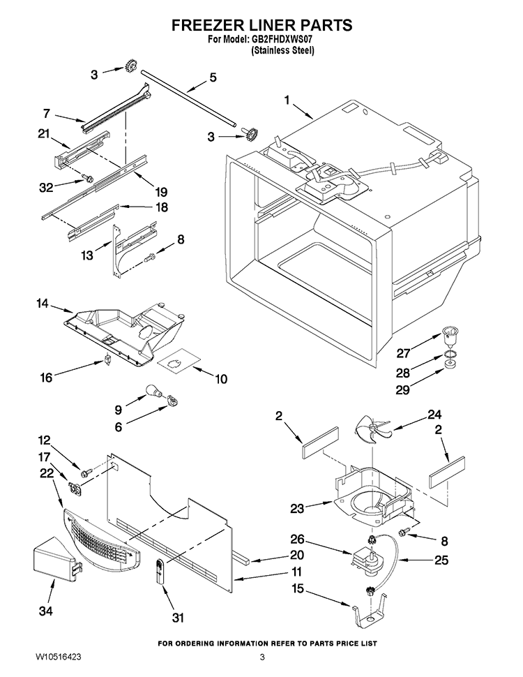 FREEZER LINER PARTS Diagram and Parts List for GB2FHDXWS07  Whirlpool Refrigerator