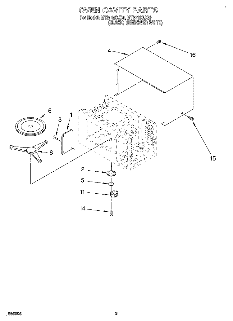 OVEN CAVITY Diagram and Parts List for MT2110SJQ0  Whirlpool Microwave