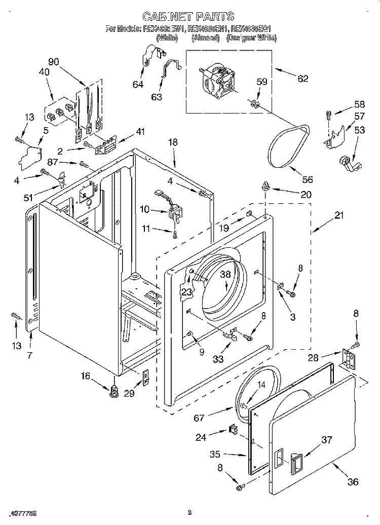 SECTION Diagram and Parts List for REX4635EQ1  Roper Dryer
