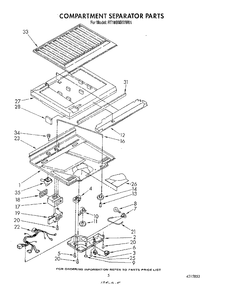 COMPARTMENT SEPARATOR Diagram and Parts List for RT18BMXVW01  Roper Refrigerator