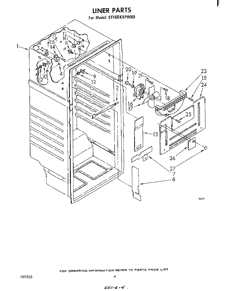 LINER Diagram and Parts List for ET16EKXPWR0  Whirlpool Refrigerator