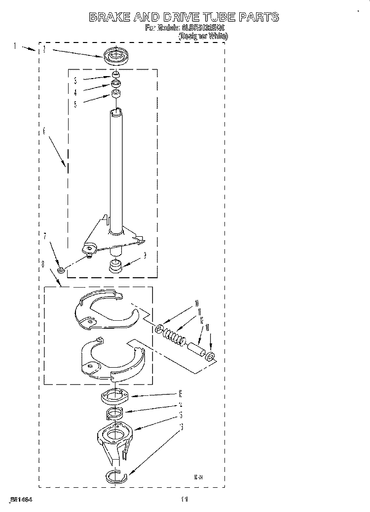 BRAKE AND DRIVE TUBE Diagram and Parts List for 6LBR5132EQ0  Whirlpool Washer