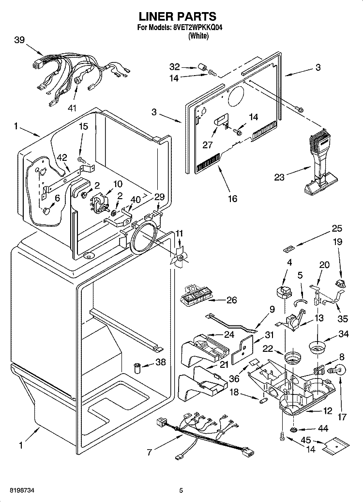 LINER PARTS Diagram and Parts List for 8VET2WPKKQ04  Whirlpool Refrigerator