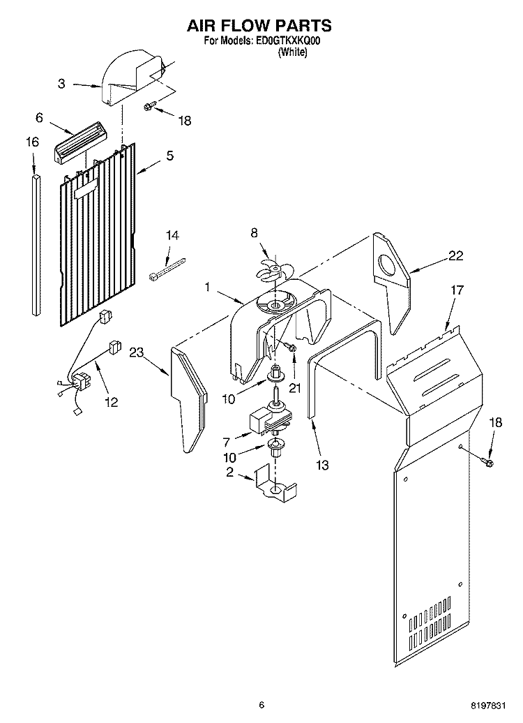 AIR FLOW Diagram and Parts List for ED0GTKXKQ00  Whirlpool Refrigerator