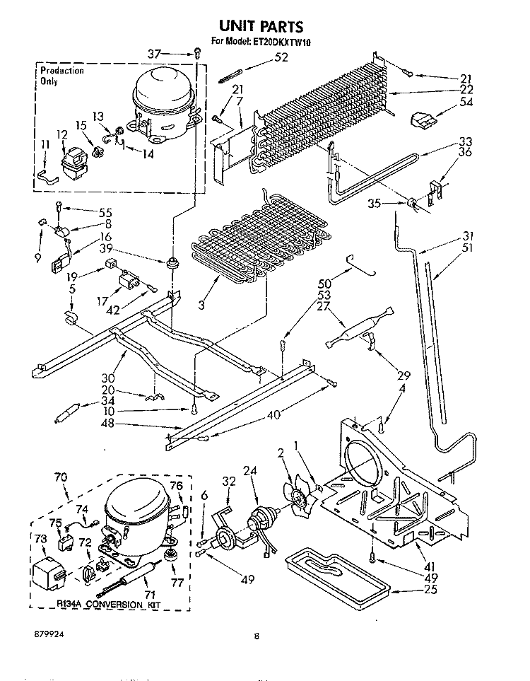 UNIT Diagram and Parts List for ET20DKXTM10  Whirlpool Refrigerator