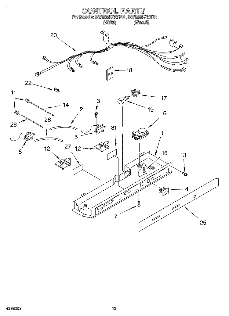 CONTROL, OPTIONAL Diagram and Parts List for KSRS22KGBT01  KitchenAid Refrigerator