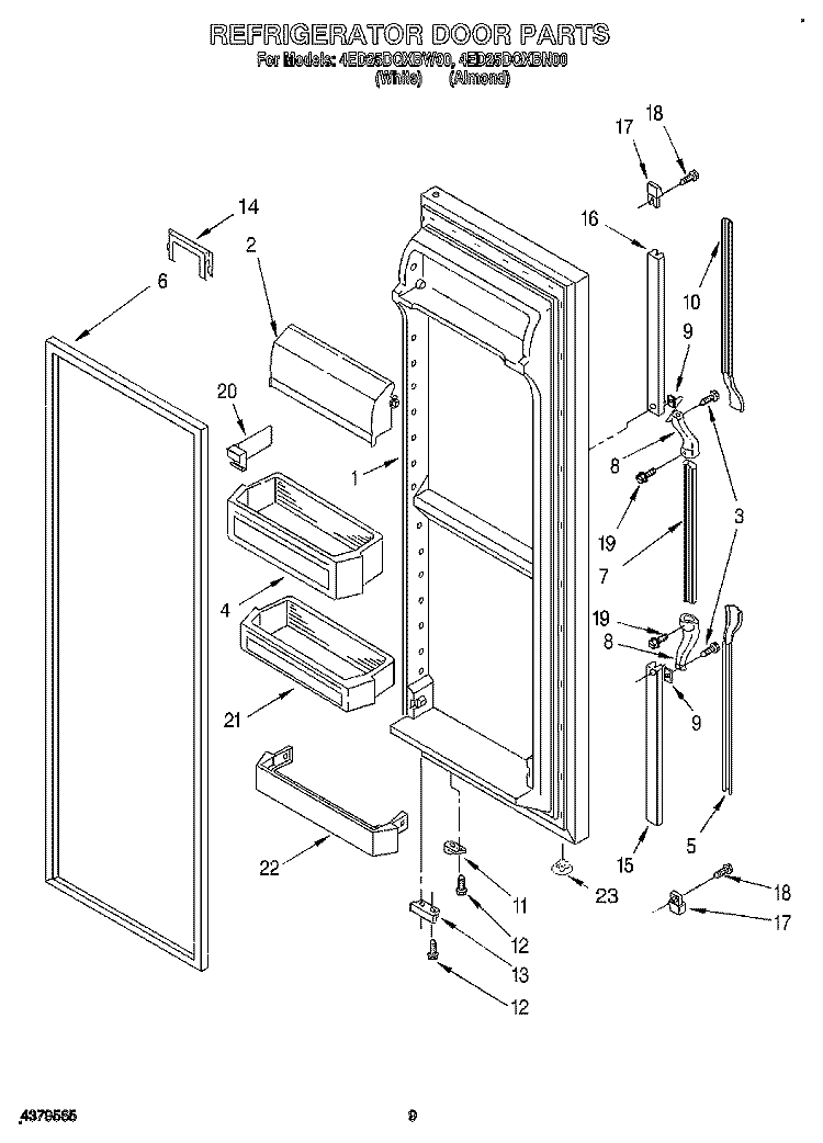 REFRIGERATOR DOOR Diagram and Parts List for 4ED25DQXBW00  Whirlpool Refrigerator