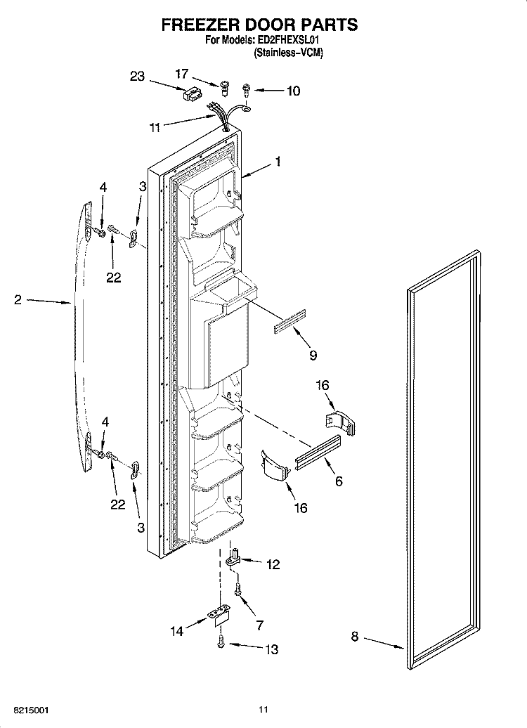 FREEZER DOOR PARTS Diagram and Parts List for ED2FHEXSL01  Whirlpool Refrigerator