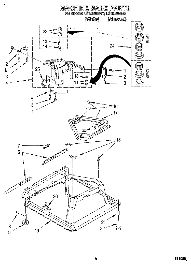 MACHINE BASE Diagram and Parts List for LST9355BW0  Whirlpool Washer