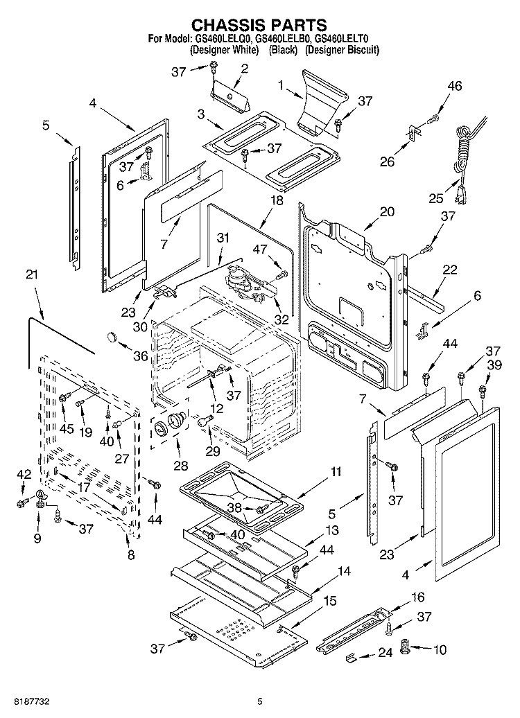 CHASSIS PARTS Diagram and Parts List for GS460LELT0  Whirlpool Range