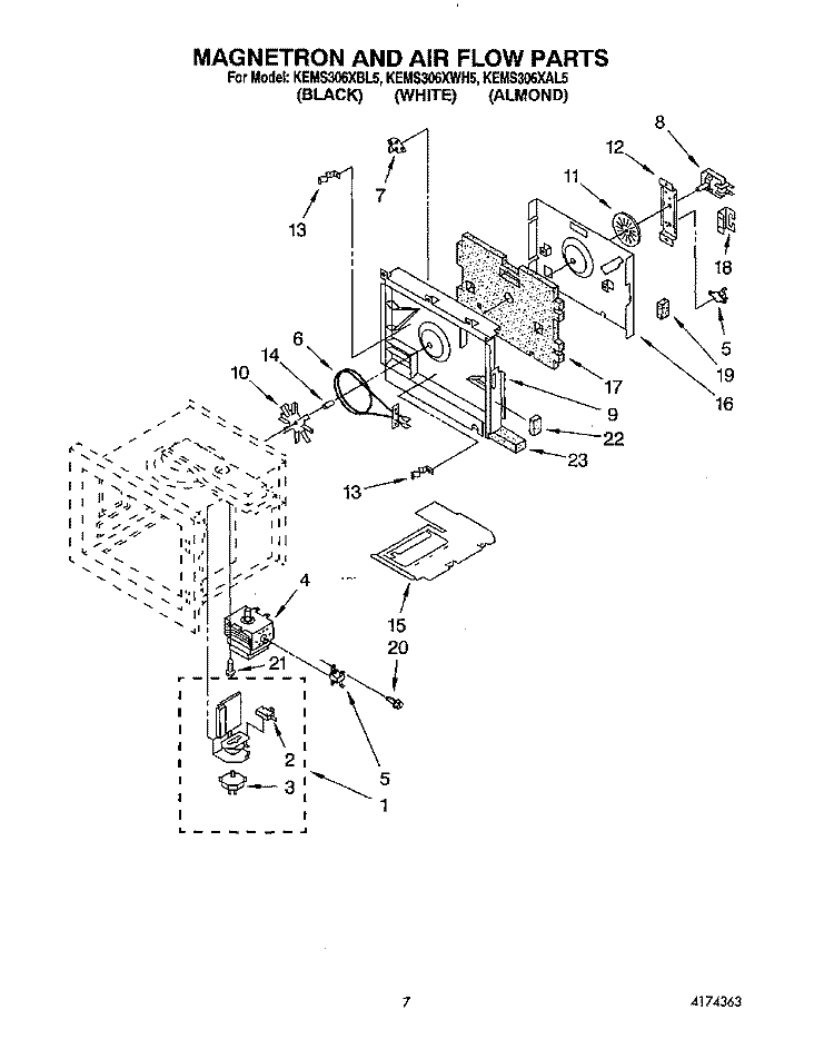 MAGNETRON AND AIR FLOW Diagram and Parts List for KEMS306XAL5  KitchenAid Wall Oven