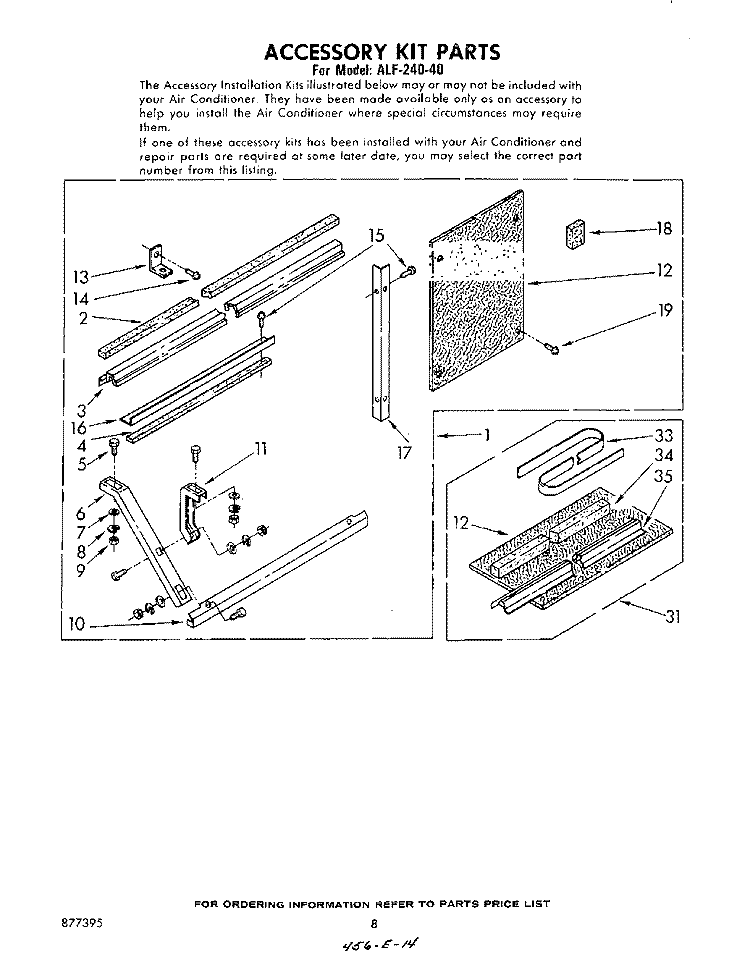 ACCESSORY KIT Diagram and Parts List for ALF24040  Whirlpool Air Conditioner