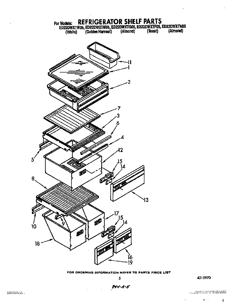 REFRIGERATOR SHELF Diagram and Parts List for ED22DWXTG05  Whirlpool Refrigerator