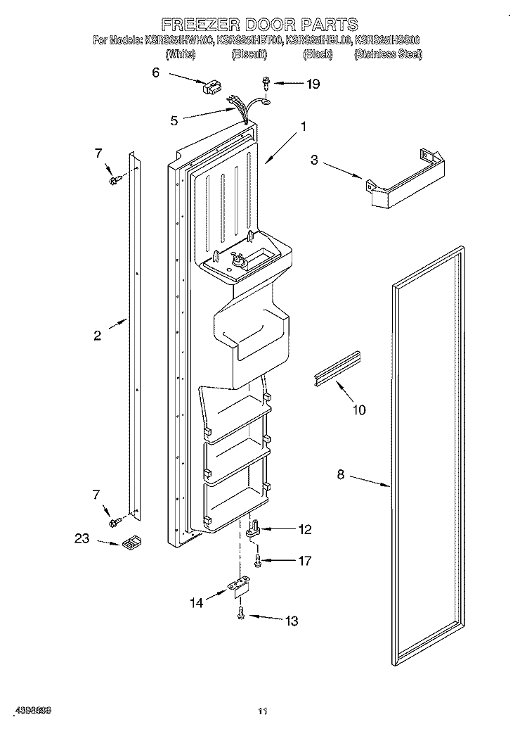 FREEZER DOOR Diagram and Parts List for KSRS25IHSS00  KitchenAid Refrigerator