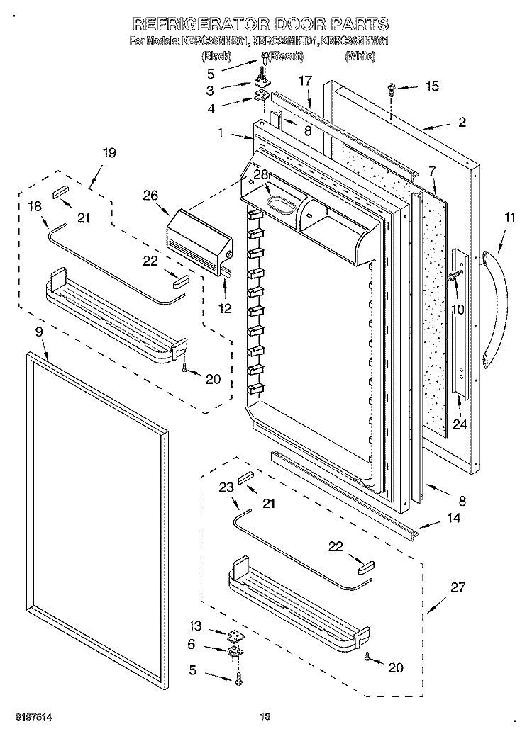 REFRIGERATOR DOOR Diagram and Parts List for KBRC36MHT01  KitchenAid Refrigerator