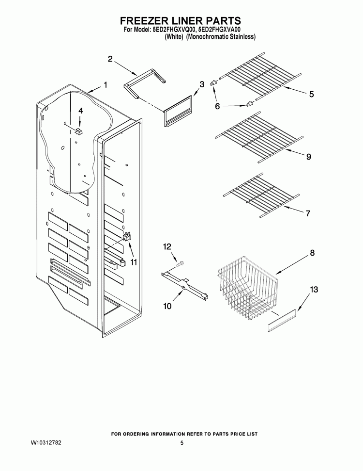 FREEZER LINER PARTS Diagram and Parts List for 5ED2FHGXVQ00  Whirlpool Refrigerator