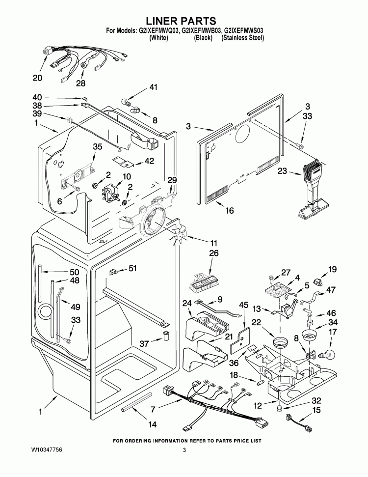 LINER PARTS Diagram and Parts List for G2IXEFMWB03  Whirlpool Refrigerator