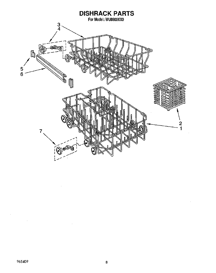 DISHRACK Diagram and Parts List for WU0800XX0  Roper Dishwasher
