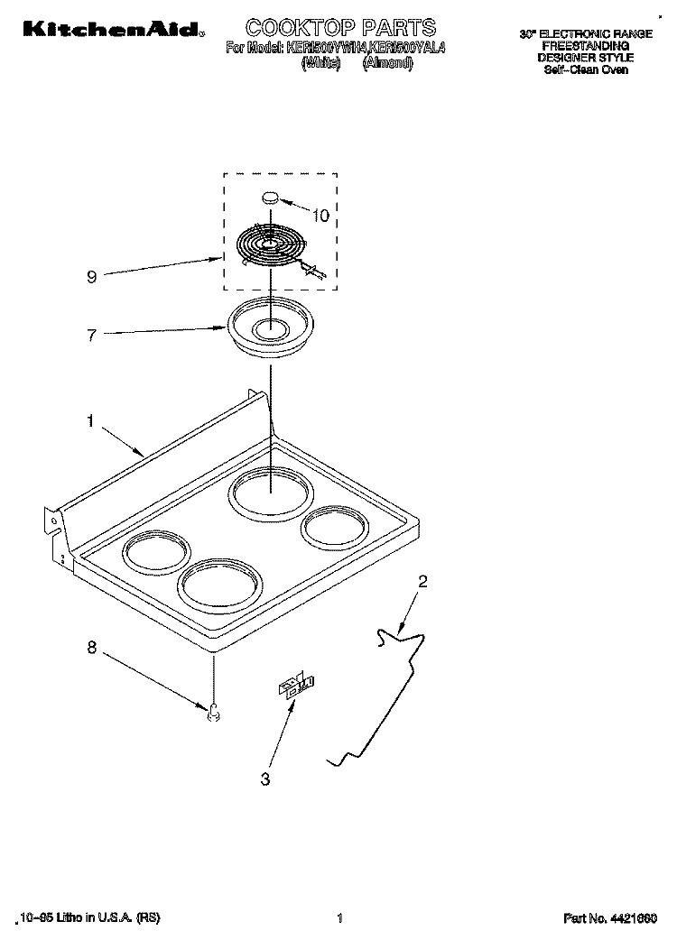 COOKTOP Diagram and Parts List for KERI500YWH4  KitchenAid Range