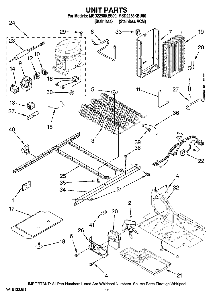 UNIT PARTS Diagram and Parts List for MSD2258KEU00  Whirlpool Refrigerator
