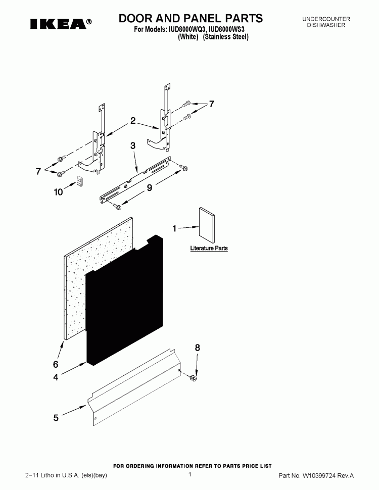 DOOR AND PANEL PARTS Diagram and Parts List for IUD8000WQ3  Whirlpool Dishwasher