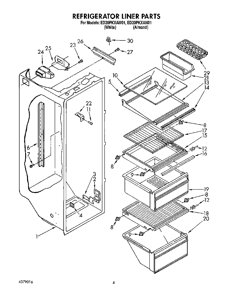 REFRIGERATOR LINER Diagram and Parts List for ED20PKXAN01  Whirlpool Refrigerator