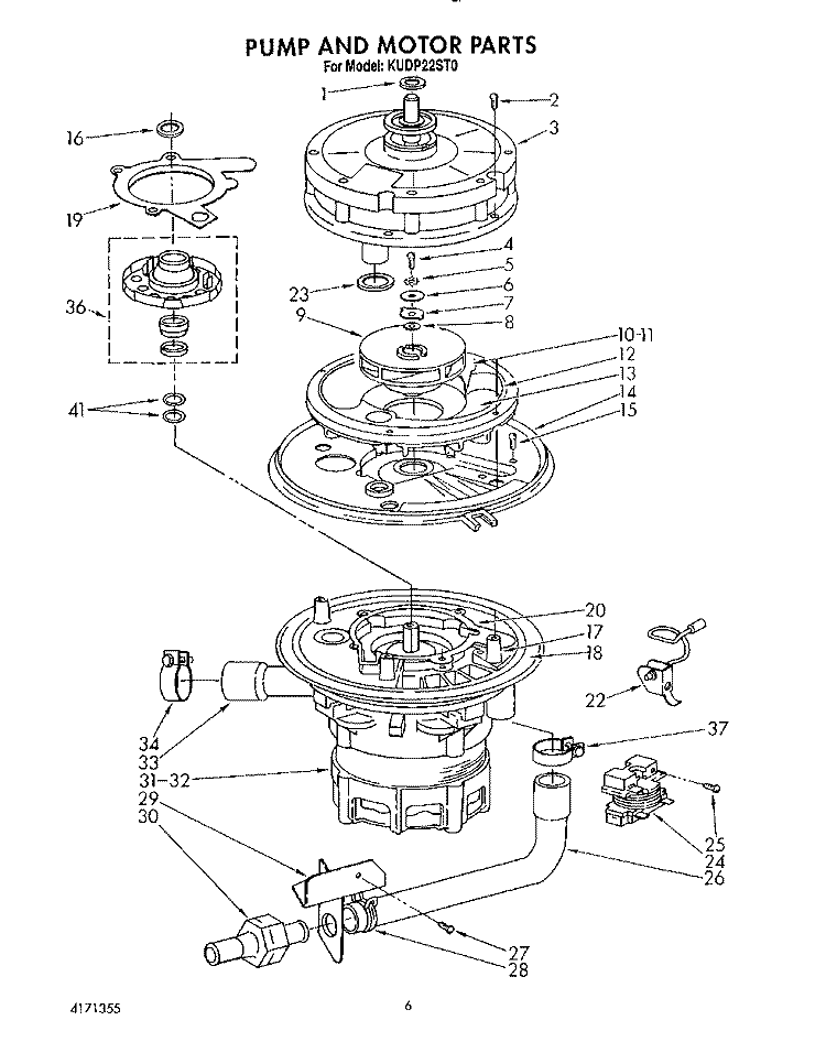 PUMP AND MOTOR Diagram and Parts List for KUDP22ST0  KitchenAid Dishwasher