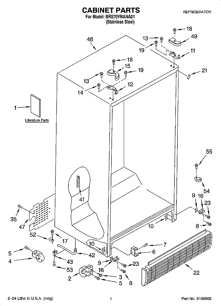 CABINET PARTS Diagram and Parts List for BRS70YRANA01  Whirlpool Refrigerator