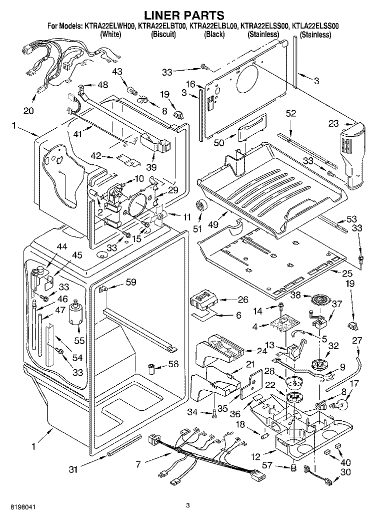 LINER Diagram and Parts List for KTRA22ELSS00  KitchenAid Refrigerator