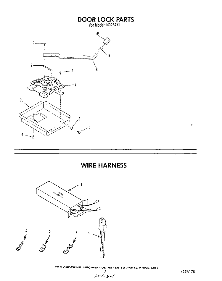 DOOR LOCK , WIRE HARNESS Diagram and Parts List for N9257L1  Roper Range
