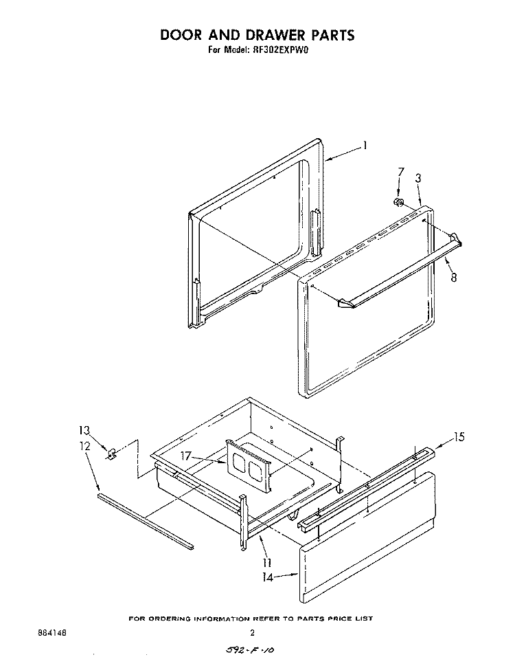 DOOR AND DRAWER Diagram and Parts List for RF302EXPW0  Whirlpool Range