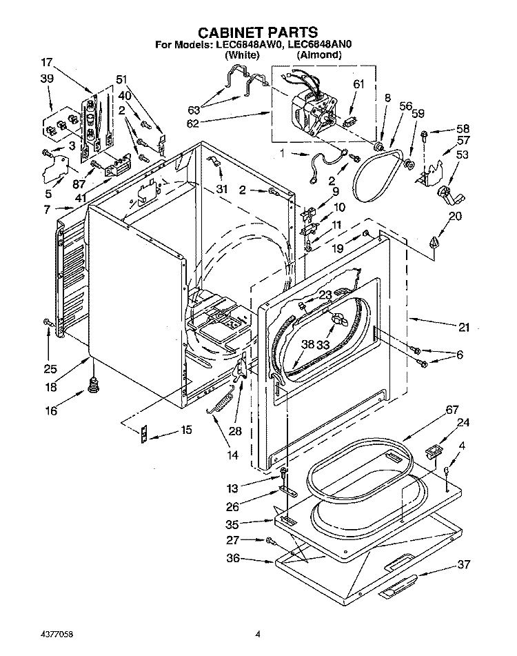 SECTION Diagram and Parts List for LEC6848AN0  Whirlpool Dryer