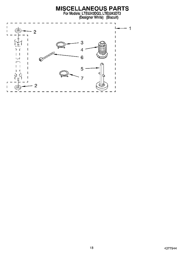 MISCELLANEOUS, OPTIONAL Diagram and Parts List for LTE5243DQ3  Whirlpool Washer Dryer Combo