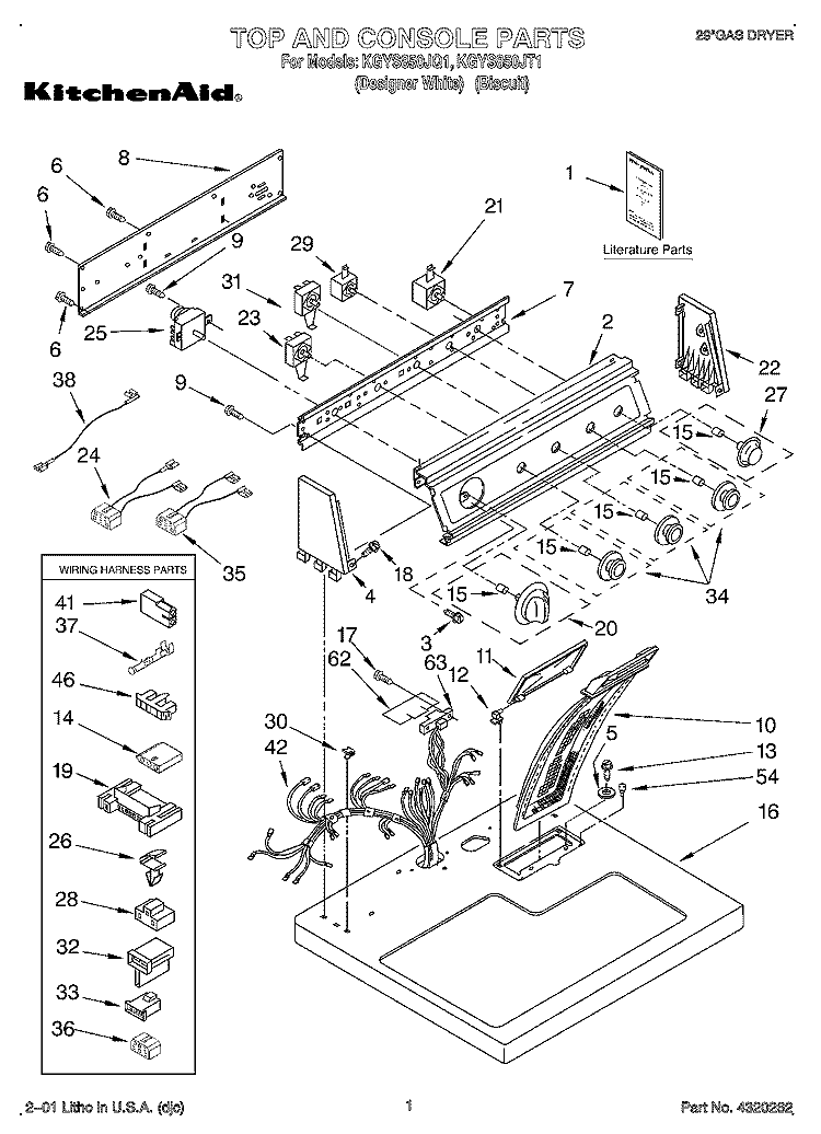 TOP AND CONSOLE, LIT/OPTIONAL Diagram and Parts List for KGYS850JT1  KitchenAid Dryer