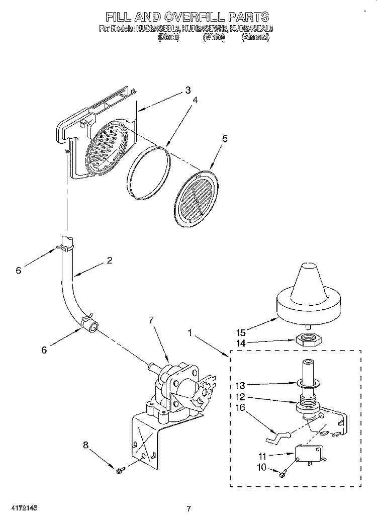 FILL AND OVERFILL Diagram and Parts List for KUDI24SEWH3  KitchenAid Dishwasher