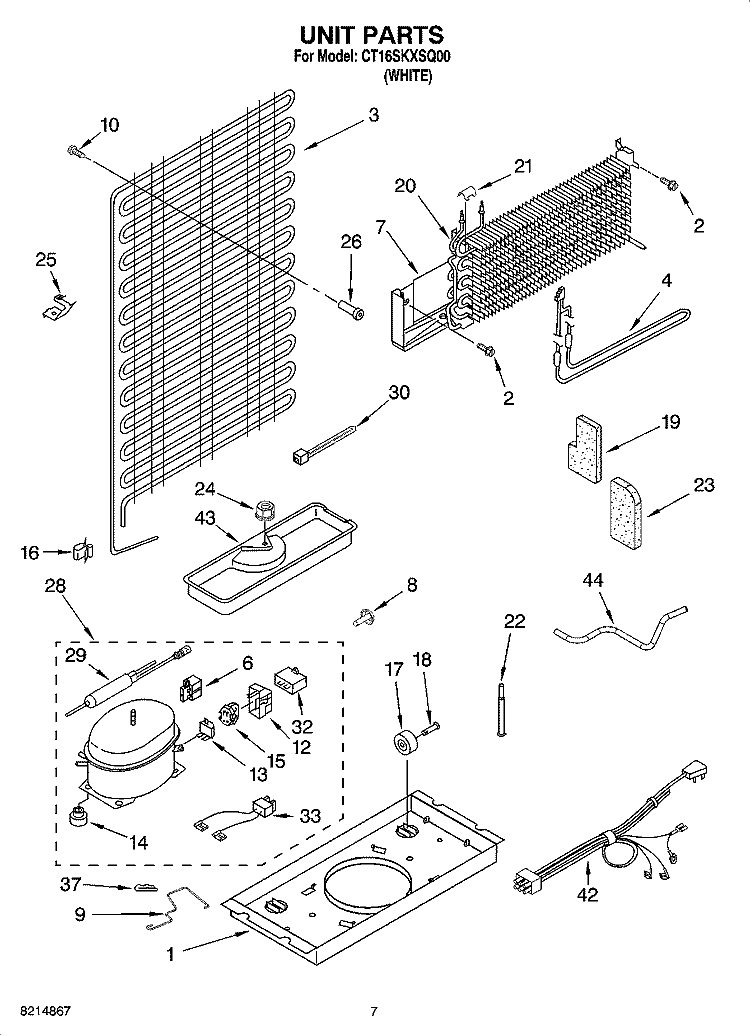 UNIT PARTS Diagram and Parts List for CT16SKXSQ00  Crosley Refrigerator
